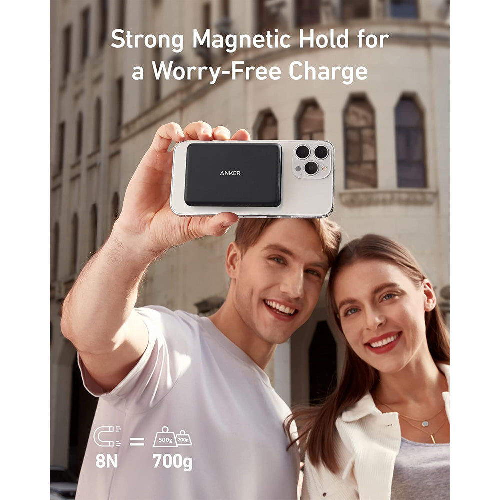 (Pre-Owned, Good) Anker Magnetic Wireless Portable Charger, PowerCore Magnetic 5K Wireless 5,000mAh Power Bank with USB-C Cable, (With Power Delivery ) (Black) (60 Days Warranty)