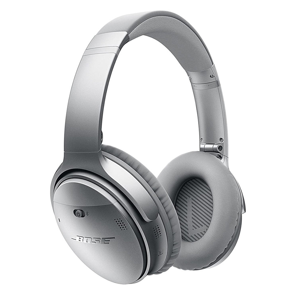(Pre-Owned, Fair) Bose QuietComfort 35 (QC 35) Wireless Bluetooth Headphones With ANC (Active Noise Cancellation) (Silver, Black) (With New Headband and Ear Cushion)