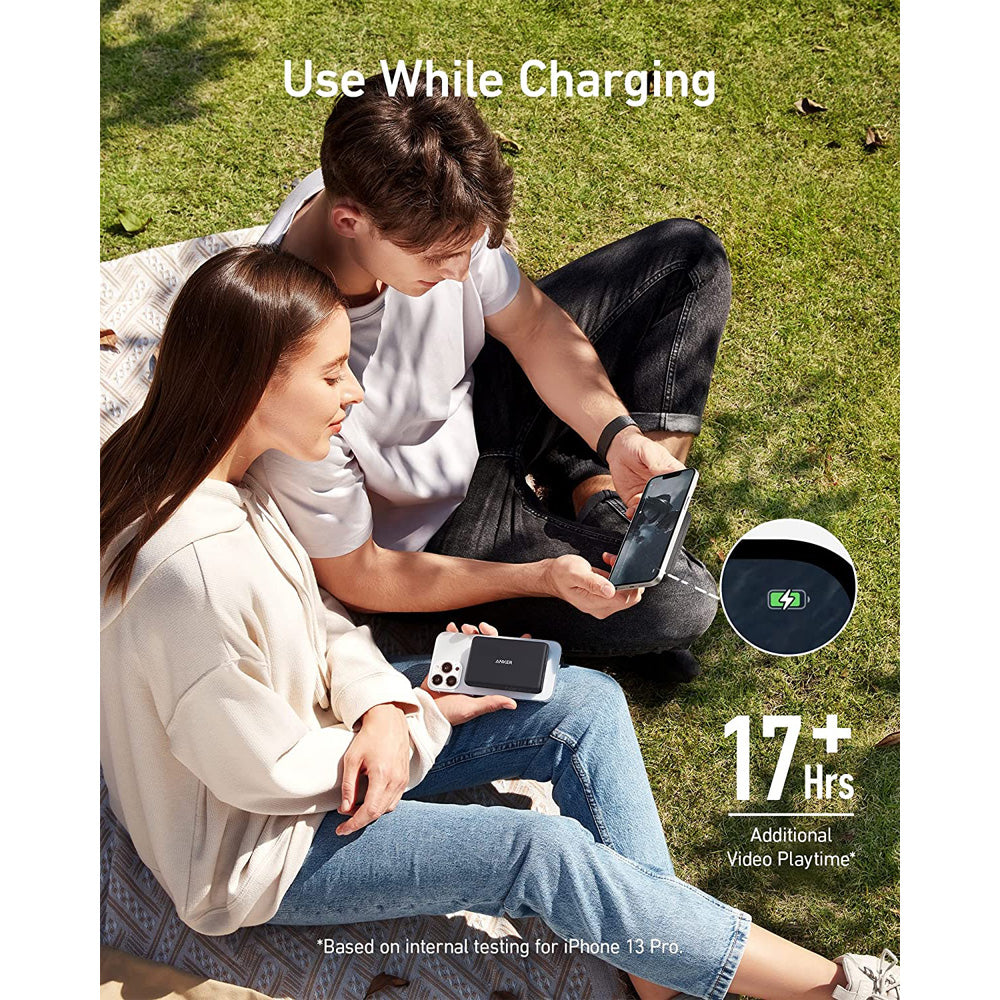 (Pre-Owned, Good) Anker Magnetic Wireless Portable Charger, PowerCore Magnetic 5K Wireless 5,000mAh Power Bank with USB-C Cable, (With Power Delivery ) (Black) (60 Days Warranty)