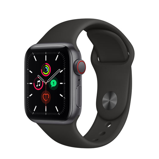 APPLE Watch SE GPS + Cellular 44 mm Space Grey Aluminium Case with Black Sport Band  (Black Strap, Regular)(Open Box)