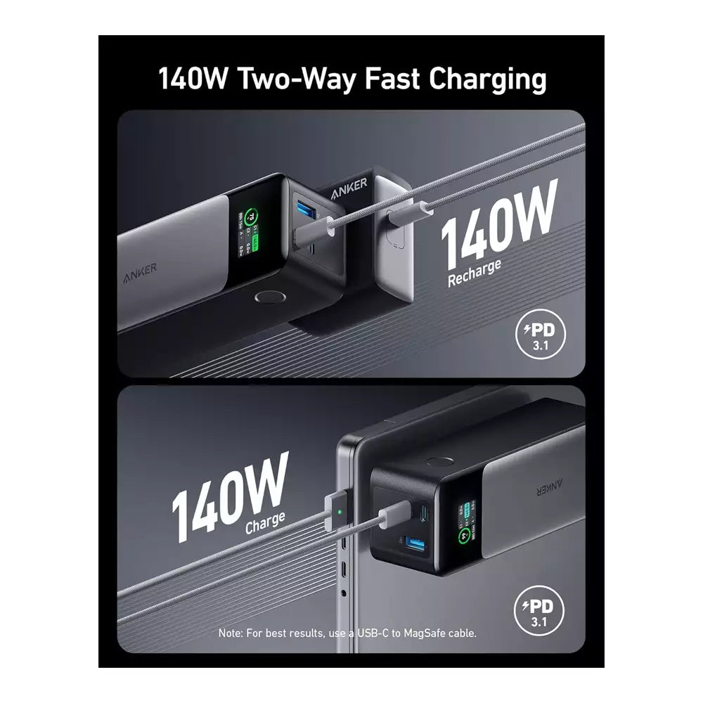 (Open Box Condition) Anker 737 PowerCore 24K Power Bank, 24,000mAh 3-Port Portable Charger with 140W Output, Smart Color LCD Display (Gray) (90 Days Warranty)