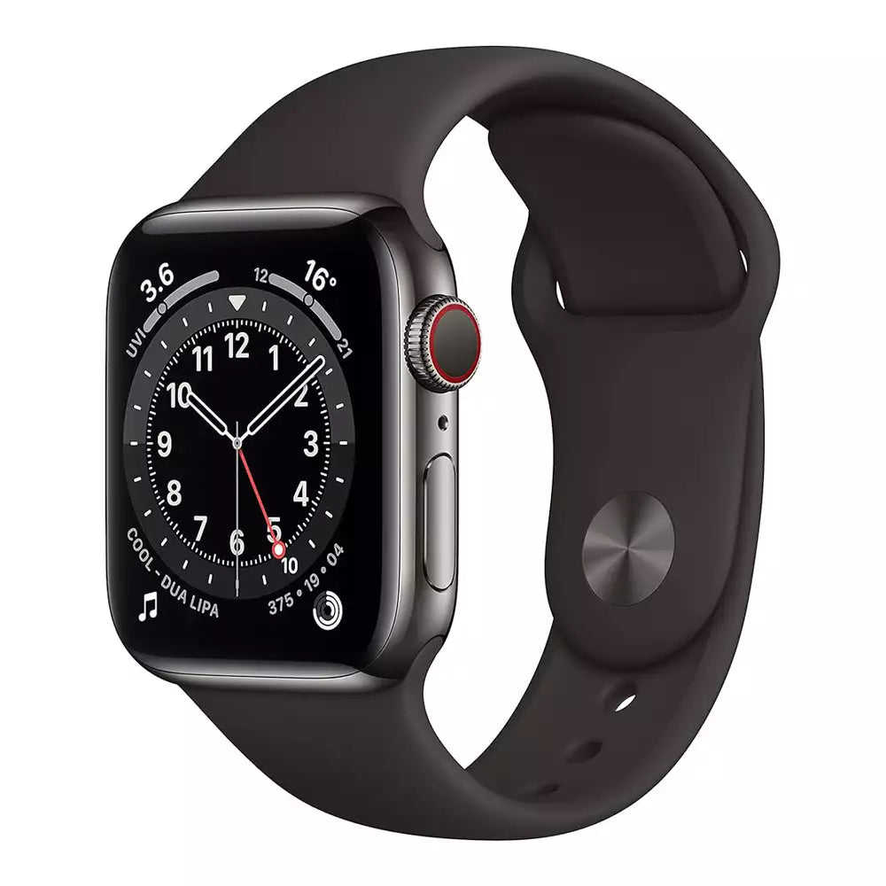 (Open Box) Apple Watch Series 6 40mm (GPS + Cellular) Stainless Steel Case with Black Sport Band (Graphite) (90 Days Warranty)