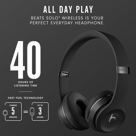(Pre-Owned, Very Good) Beats Solo3 (Solo 3) Bluetooth Wireless On-Ear Headphones, Apple W1 Chip (Black) (60 Days Warranty)