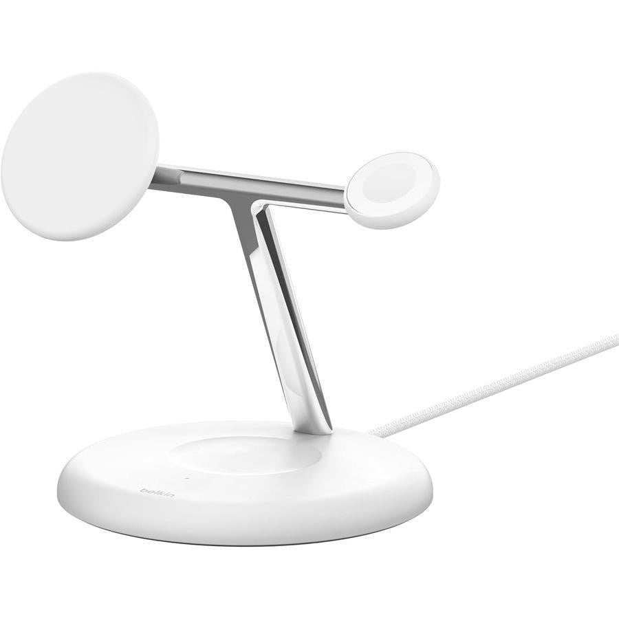(Open Box) Belkin BoostCharge PRO 3-in-1 Qi2 15W Wireless Charger Stand MagSafe (With Belkin 36W PD Adapter and Cable) (White) (6 Months Warranty)