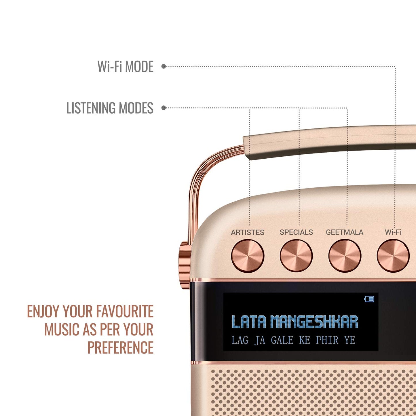 (Open Box) Saregama Carvaan 2.0 (Sound by Harman/Kardon) with 5000 Preloaded Hindi Songs and Podcast, FM/BT/AUX (Rose Gold) (3 Months Warranty)