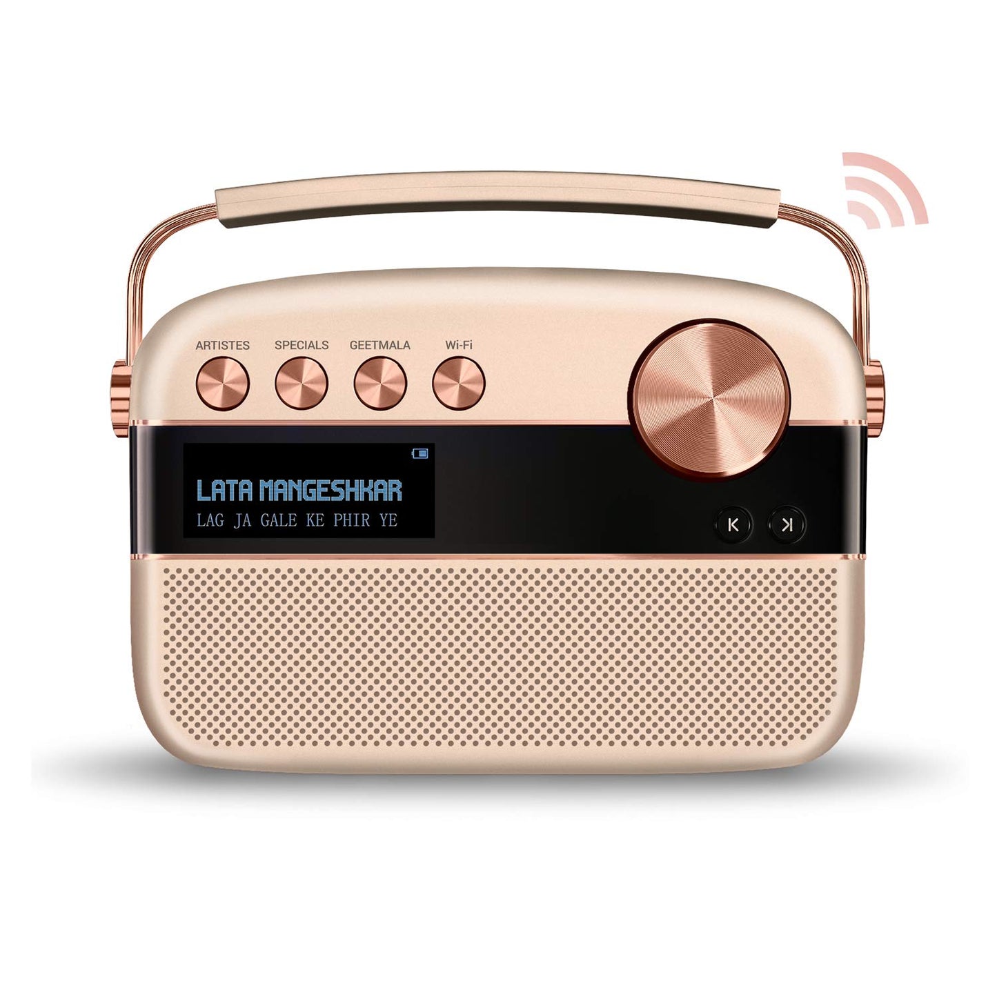 (Open Box) Saregama Carvaan 2.0 (Sound by Harman/Kardon) with 5000 Preloaded Hindi Songs and Podcast, FM/BT/AUX (Rose Gold) (3 Months Warranty)