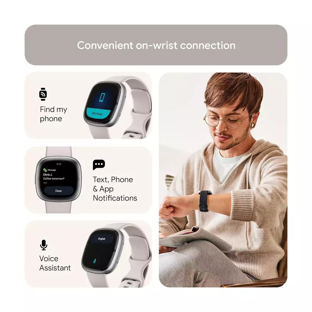 (Open Box) Fitbit Sense 2 Smartwatch Watch For Health and Fitness (With GPS) (Lunar White/Platinum Aluminium, Blue Mist/Soft Gold Aluminium) (90 Days Warranty)