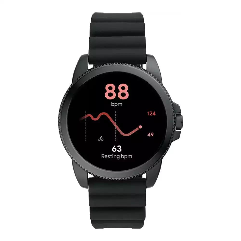 (Pre-Owned, Very Good) Fossil Gen 5E Stainless Steel HR Touchscreen For Men, Smartwatch, Music Storage and Smartphone Notifications (Leather Strap) (Black) (45 Days Warranty)