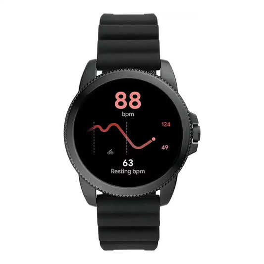 (Pre-Owned, Very Good) Fossil Gen 5E Stainless Steel HR Touchscreen For Men, Smartwatch, Music Storage and Smartphone Notifications (Leather Strap) (Black) (45 Days Warranty)