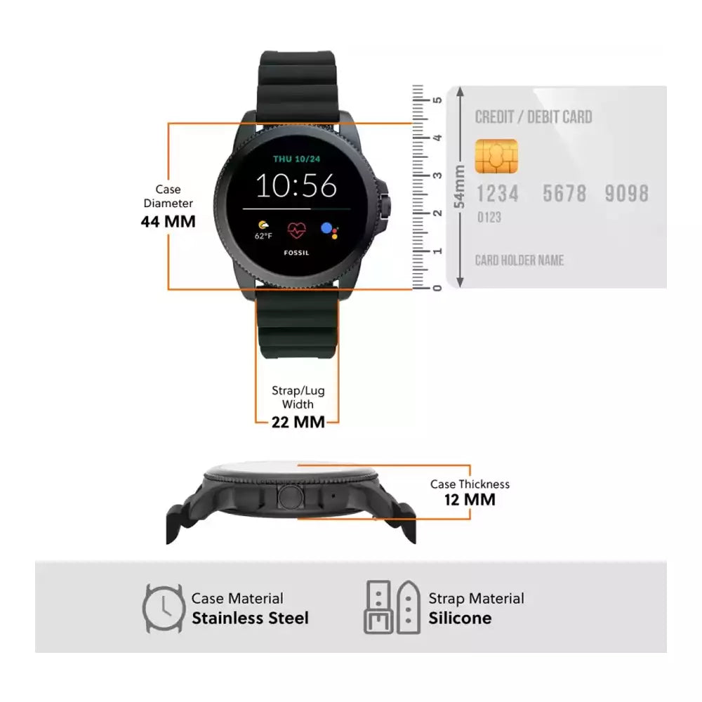 (Pre-Owned, Very Good) Fossil Gen 5E Stainless Steel HR Touchscreen For Men, Smartwatch, Music Storage and Smartphone Notifications (Leather Strap) (Black) (45 Days Warranty)
