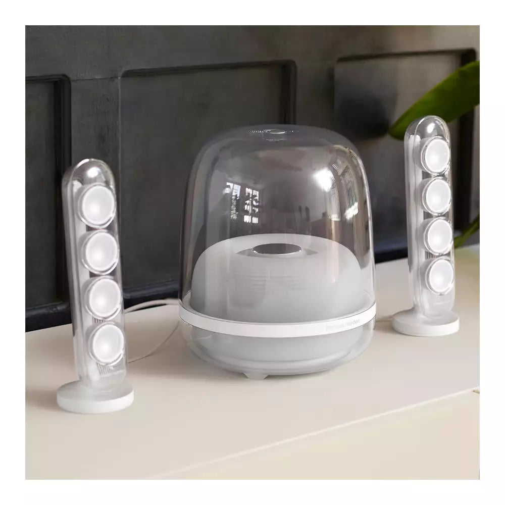 (Pre-Owned, Excellent) Harman Kardon Soundsticks 4 Wireless Bluetooth Speaker With Ambient Light Effect and Powerful Sound (White) (6 Months Warranty)