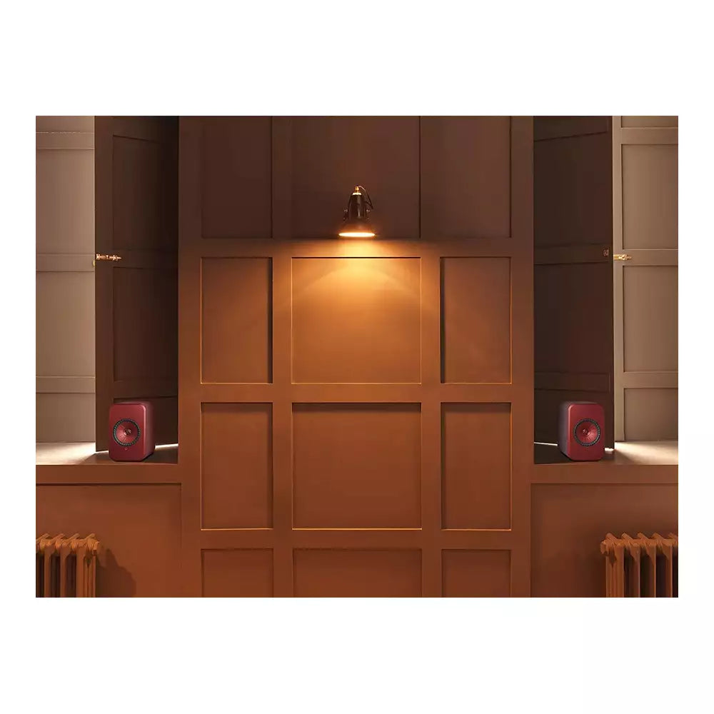 (Pre-Owned, Good) KEF LSX (Gen 1) Wireless Bookshelf Speakers (Pair) With AirPlay, Bluetooth, Optical, AUX Connectivity (Red) (90 Days Warranty)