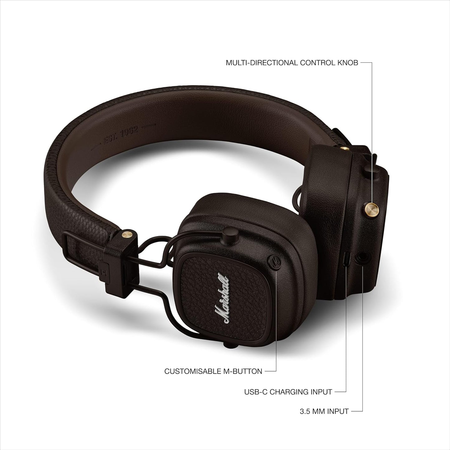 (Pre-Owned, Good) Marshall Major V (Major 5) Wireless Bluetooth Headphones (Brown) (60 Days Warranty)