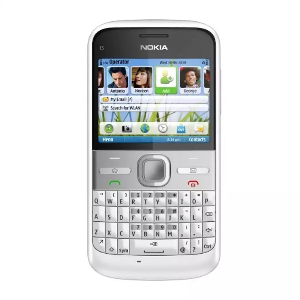 (Pre-Owned, Good) Nokia E5-00, E-Series Communicator Symbian Smartphone With QWERY Keyboard, 5MP Camera (White and Silver) (FM Radio) (60 Days Warranty)