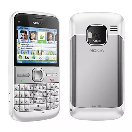 (Pre-Owned, Good) Nokia E5-00, E-Series Communicator Symbian Smartphone With QWERY Keyboard, 5MP Camera (White and Silver) (FM Radio) (60 Days Warranty)