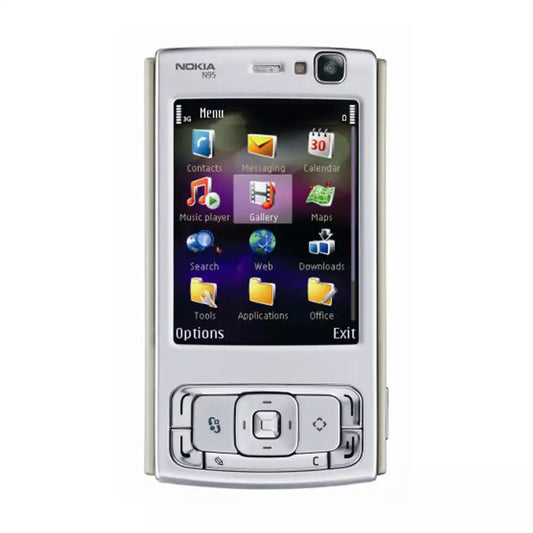 (Pre-Owned, Very Good) Nokia N95 With 5MP Autofocus Carl Zeiss Camera (Silver/Burgundy) (With New Housing) (90 Days Warranty)