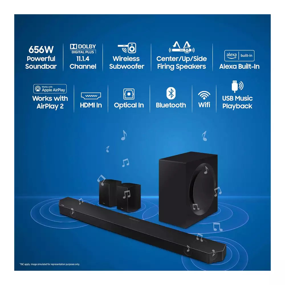 (Pre-Owned, Fair) Samsung HW-Q990B/XL 11.1.4CH Dolby Atmos Soundbar With Q-Symphony, AirPlay2, Wi-Fi (Black) (60 Days Warranty)