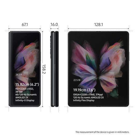(Pre-Owned, Good) Samsung Galaxy Z Fold 3 (12GB RAM, 256GB Storage), Dual (6.2" Outer and 7.6" Inner) Dynamic AMOLED 2X 120Hz Displays (Phantom Black) (60 Days Warranty) + 25W Power Adapter