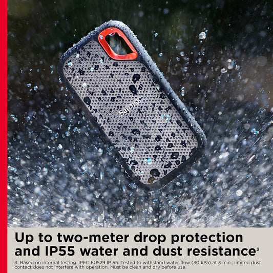 (Open Box) Sandisk Extreme Portable 2TB, 1050MB/s R, 1000MB/s W, 3 Meter Drop Protection, IP65 Water/dust Resistance (2TB) (4 Years Warranty)