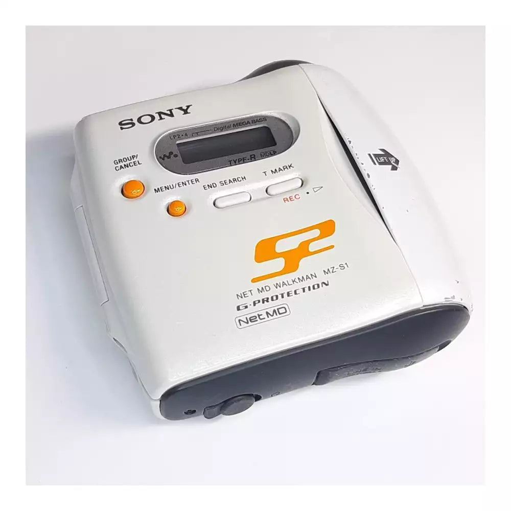 (Pre-Owned, Good) Sony Walkman MiniDisc Player/Recorder MZ-S1 (Optical Output) + Sony Earphones + Music MiniDisc (White and Orange) (Warranty 60 Days)