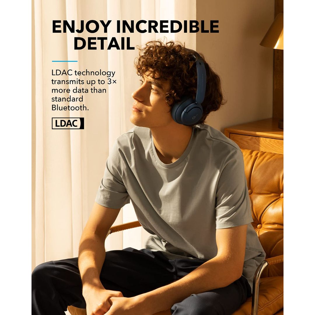 (Open Box) Soundcore By Anker Life Q35 Bluetooth Wireless On Ear Headphones With Targeted Active Noise Cancellation,Mic (Blue, Biege) (6 Months Warranty)