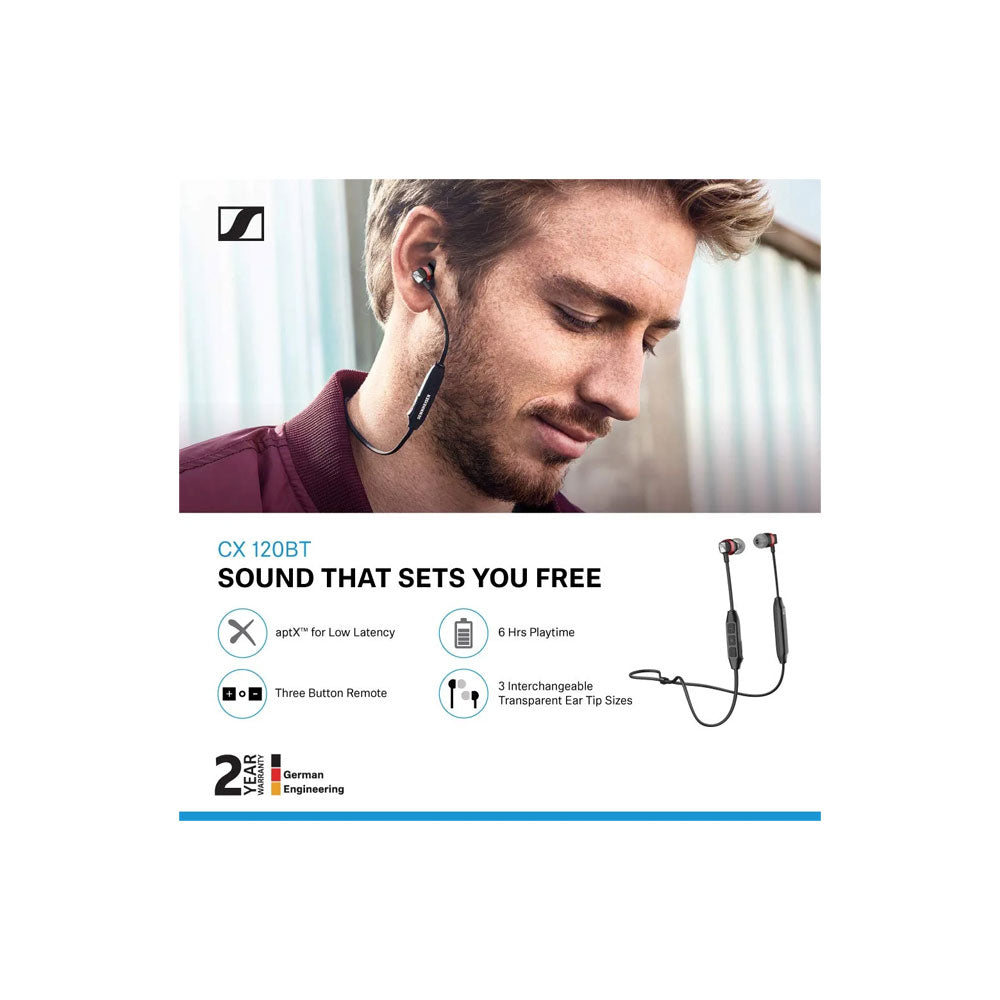 (Open Box Condition) Sennheiser CX 120BT Neckband Bluetooth Earphones (Black and Red) (90 Days Warranty)