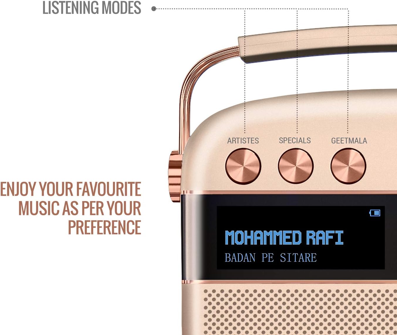 (Open Box) Saregama Carvaan (Sound by Harman/Kardon) with 5000 Preloaded Hindi Songs, FM/BT/AUX (Rose Gold) (3 Months Warranty)