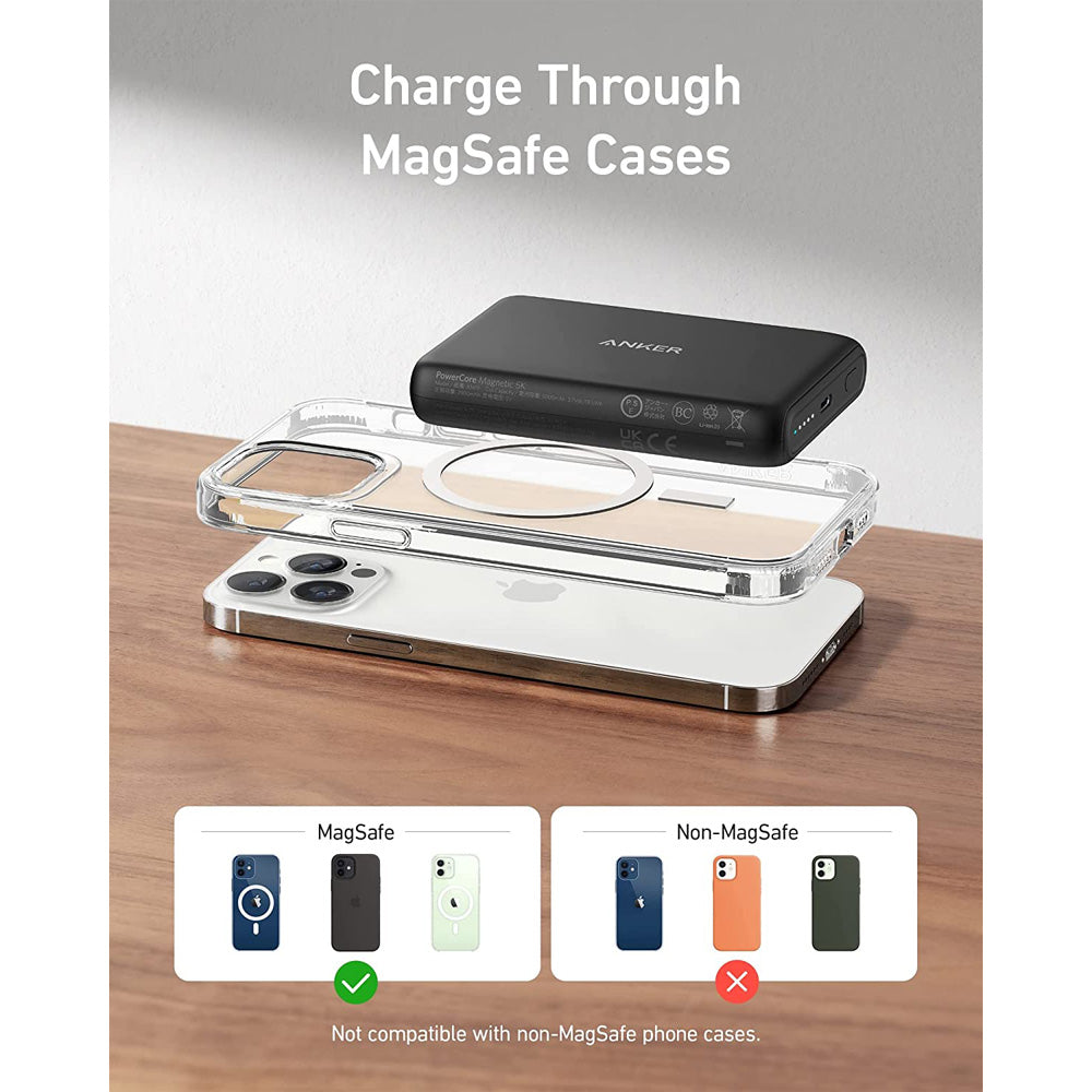 (Pre-Owned, Good) Anker Magnetic Wireless Portable Charger, PowerCore Magnetic 5K Wireless 5,000mAh Power Bank with USB-C Cable, (With Power Delivery ) (Black) (60 Days Warranty)