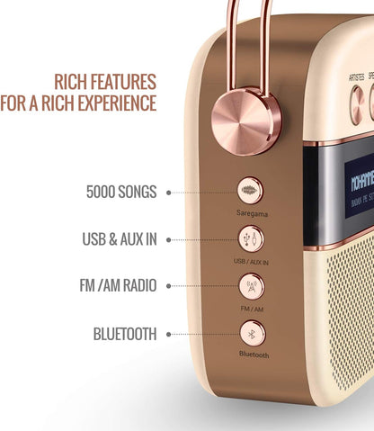 (Open Box) Saregama Carvaan (Sound by Harman/Kardon) with 5000 Preloaded Hindi Songs, FM/BT/AUX (Rose Gold) (3 Months Warranty)