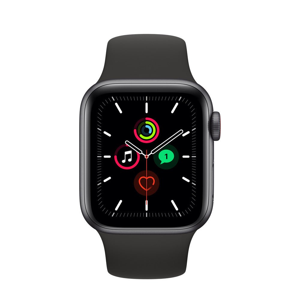 APPLE Watch SE GPS + Cellular 44 mm Space Grey Aluminium Case with Black Sport Band  (Black Strap, Regular)(Open Box)