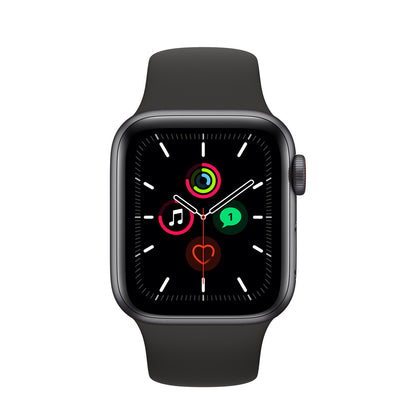 APPLE Watch SE GPS + Cellular 44 mm Space Grey Aluminium Case with Black Sport Band  (Black Strap, Regular)(Open Box)
