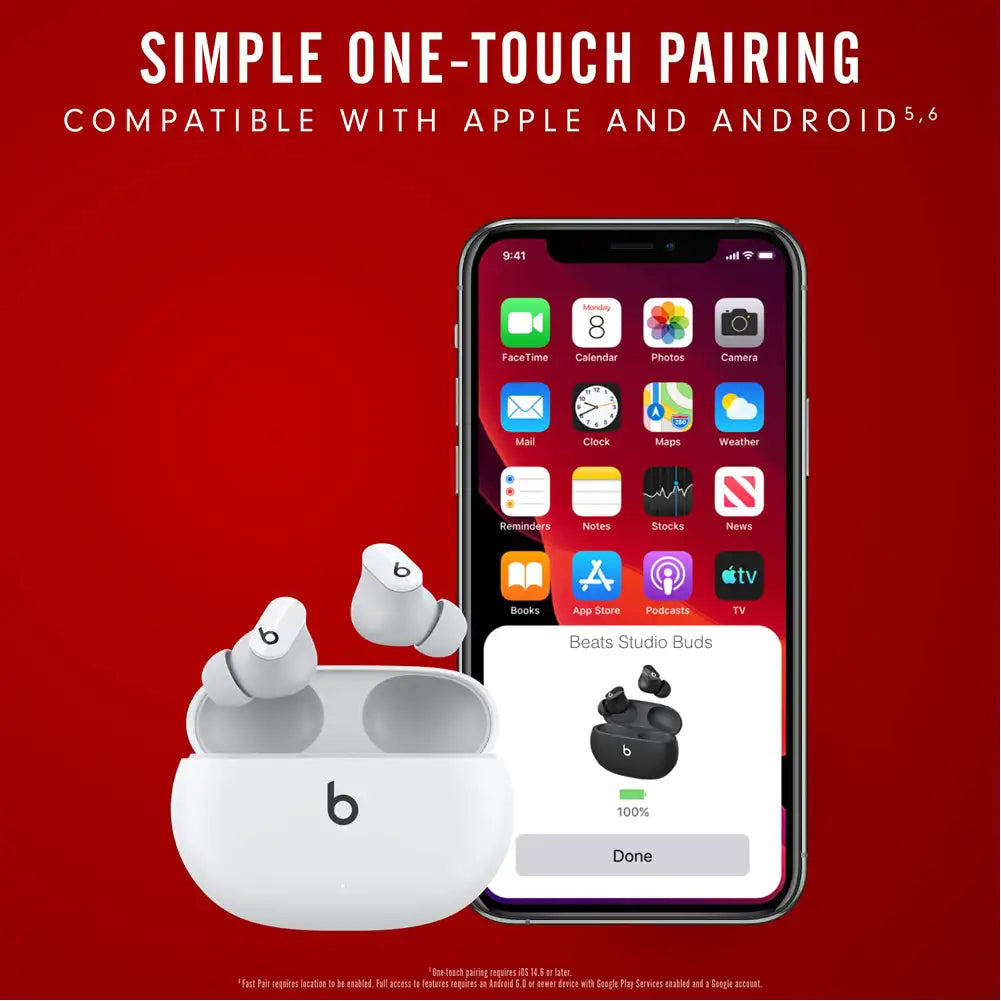 (Open Box) Beats Studio Buds Bluetooth Truly Wireless Active Noise Cancelling (ANC) in Ear Earbuds with Mic (Black, Red) (60 Days Warranty)