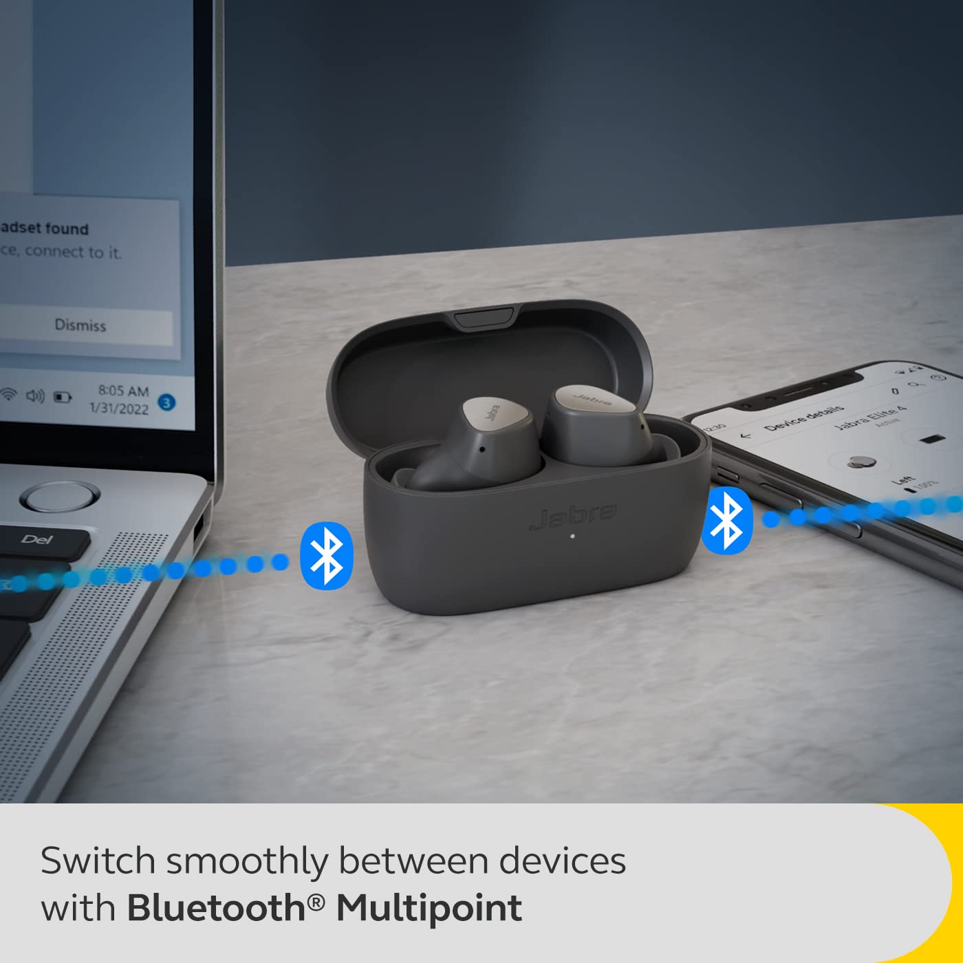 (Pre-Owned, Very Good) Jabra Elite 4 In-Ear Bluetooth True Wireless Ear Buds with Secure Fit, 4 Built-in Microphones, Active Noise Cancellation and Adjustable HearThrough Technology (60 Days Warranty)