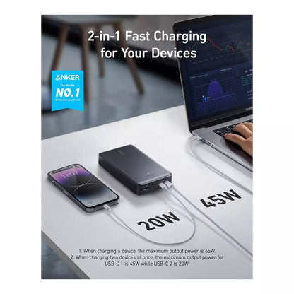 (Pre-Owned, Very Good) Anker 537 Power Bank 24000 mAh 65W fast charging, Power Delivery For Smartphones, Laptops and Tablets (White) (60 Days Warranty)