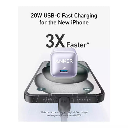 (Pre-Owned, Very Good) Anker Nano 20W Charger Charger For iPhones, Smartch Watch and Other Smartphones, Power Delivery Standard (White) + USB-C to C Cable. (60 Days Warranty)
