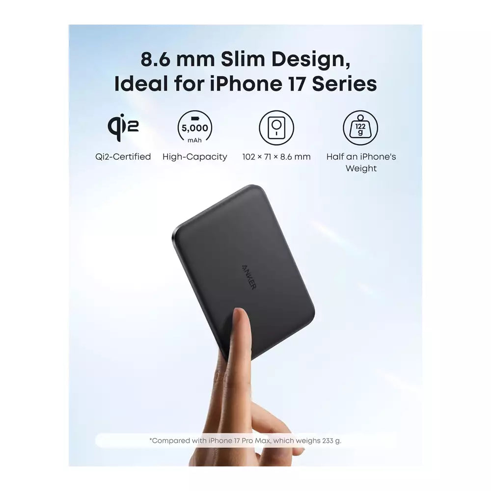 (Pre-Owned, Very Good) Anker Nano Qi2 Certified Magsafe External Battery 15W Magnetic Ultra-Thin 5000mAh (Black) (90 Days Warranty) (Imported!)