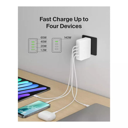(Open Box) Belkin 140W 4-Port GaN Wall Charger, USB-C PD Fast Charge (White) (12 Months Warranty)