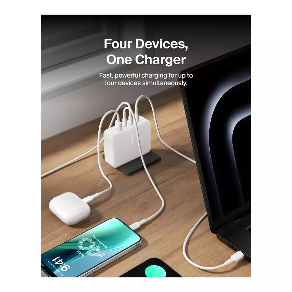 (Open Box) Belkin 140W 4-Port GaN Wall Charger, USB-C PD Fast Charge (White) (12 Months Warranty)