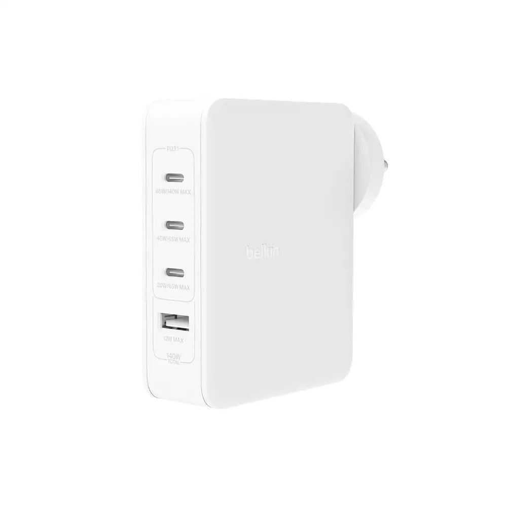 (Open Box) Belkin 140W 4-Port GaN Wall Charger, USB-C PD Fast Charge (White) (12 Months Warranty)