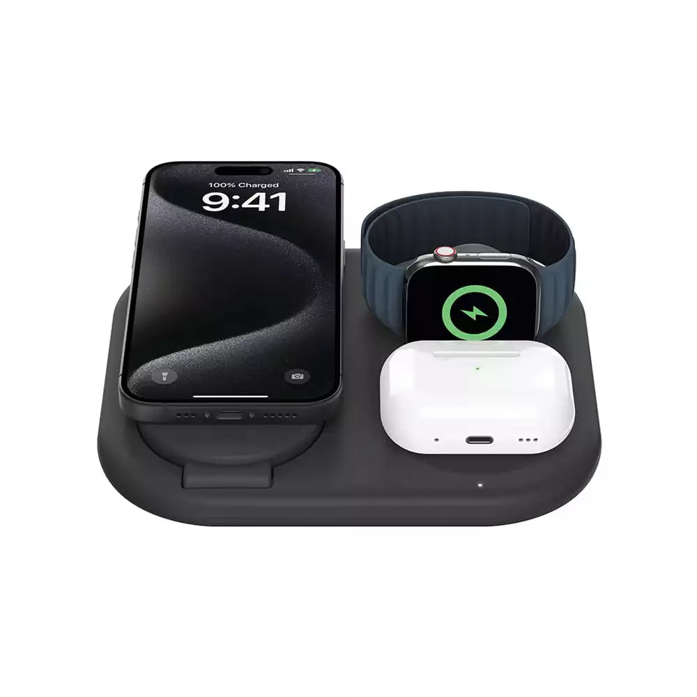 (Open Box) Belkin BoostCharge 3-in-1 Magnetic Foldable Wireless Charger with Qi2 15W (Black) (WIZ029MYBK) (6 Months Warranty)