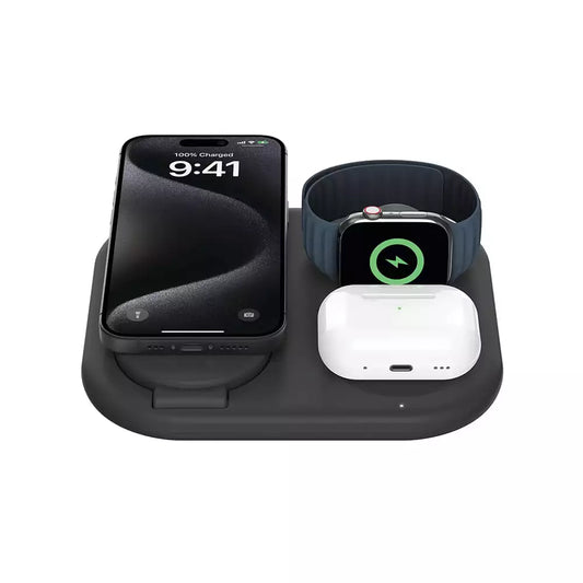 (Open Box) Belkin BoostCharge 3-in-1 Magnetic Foldable Wireless Charger with Qi2 15W (Black) (WIZ029MYBK) (6 Months Warranty)