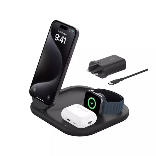 (Open Box) Belkin BoostCharge 3-in-1 Magnetic Foldable Wireless Charger with Qi2 15W (Black) (WIZ029MYBK) (6 Months Warranty)