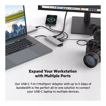 (Pre-Owned, Very Good) Belkin USB C Hub, 7-in-1 MultiPort Adapter Dock with 4K HDMI, USB-C 100W PD Pass-Through Charging, 2 x USB A, 3.5mm Audio, SD 3.0 Slot and Micro SD 3.0 for MacBook Pro, Air, iPhone 15 Series, iPad Pro, XPS and More(Gray)