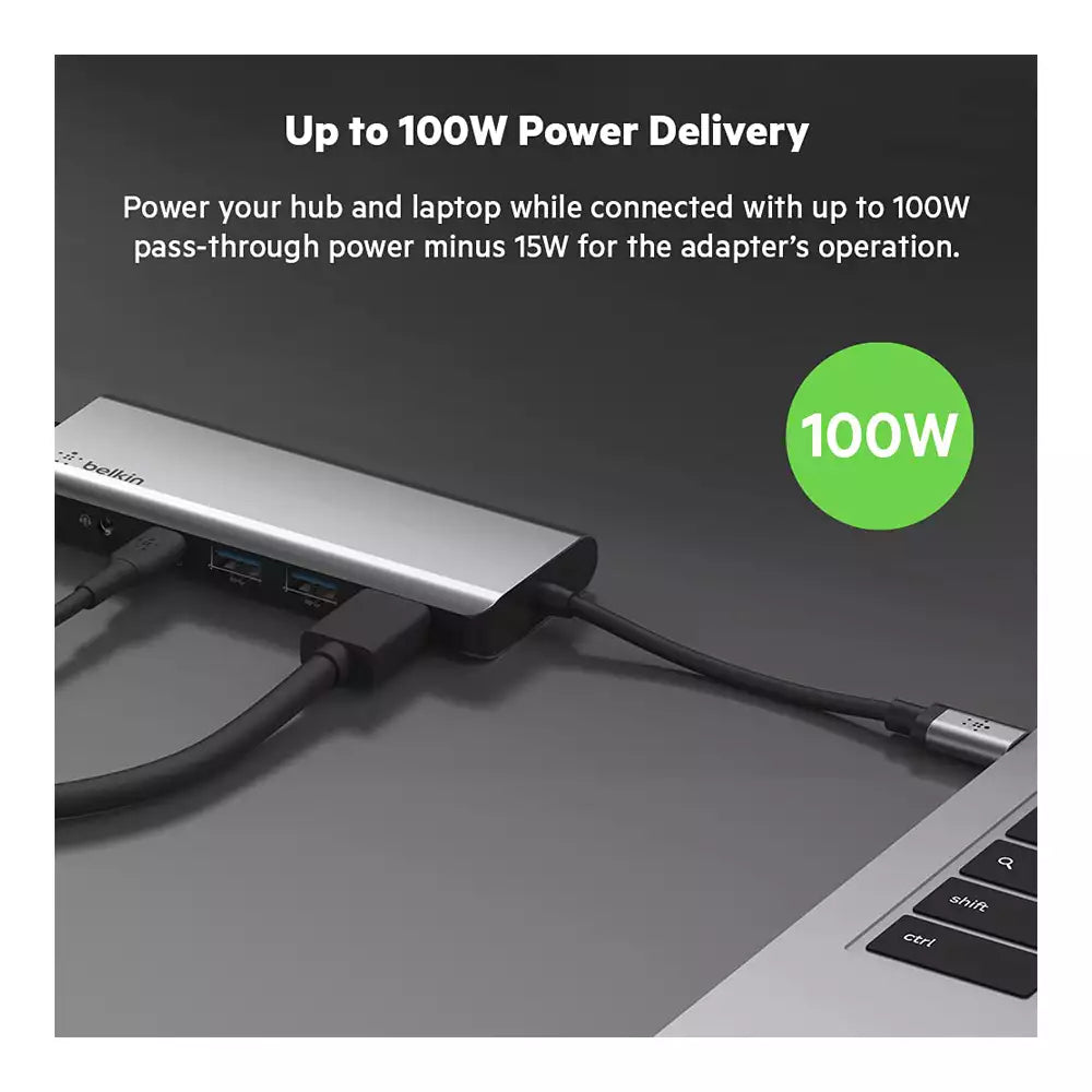 (Pre-Owned, Very Good) Belkin USB C Hub, 7-in-1 MultiPort Adapter Dock with 4K HDMI, USB-C 100W PD Pass-Through Charging, 2 x USB A, 3.5mm Audio, SD 3.0 Slot and Micro SD 3.0 for MacBook Pro, Air, iPhone 15 Series, iPad Pro, XPS and More(Gray)