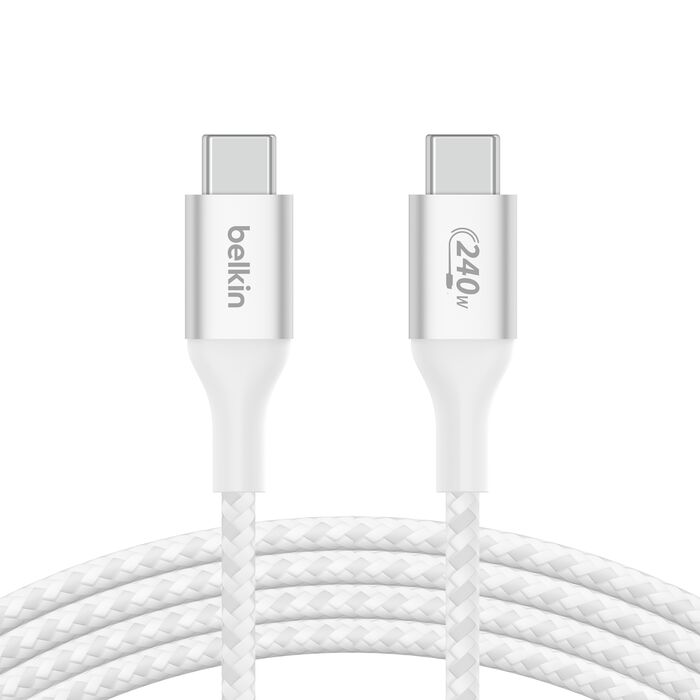 (Open Box) Belkin USB-C to C 240W Fast Charge USB Cable (2m) (Braided) (White)