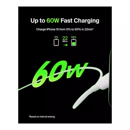 (Open Box) Belkin USB-C to C 60W Fast Charge USB Cable (White)