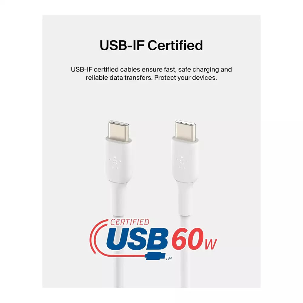(Open Box) Belkin USB-C to C 60W Fast Charge USB Cable (White)