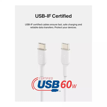 (Open Box) Belkin USB-C to C 60W Fast Charge USB Cable (White)