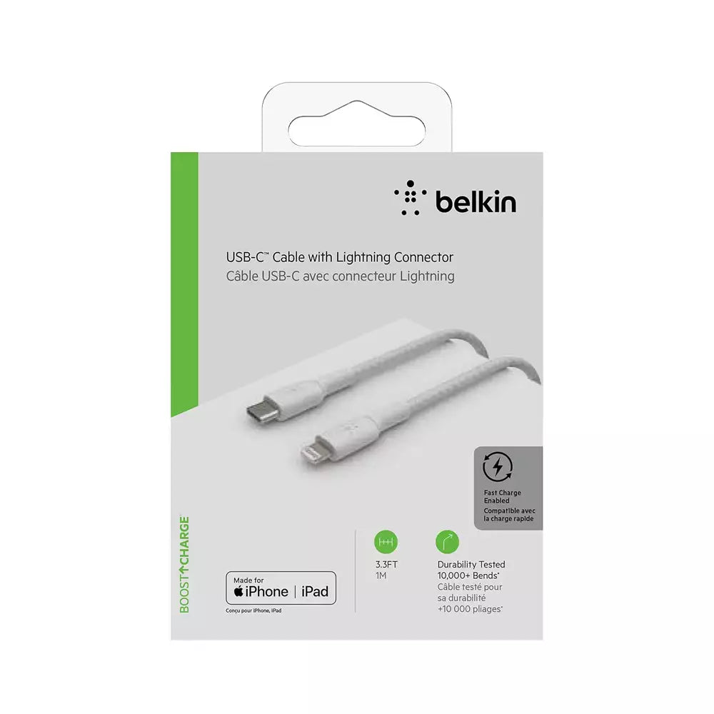 (Open Box) Belkin USB-C to Lightning Fast Charge USB Cable (Apple Certified) (Braided) (White)