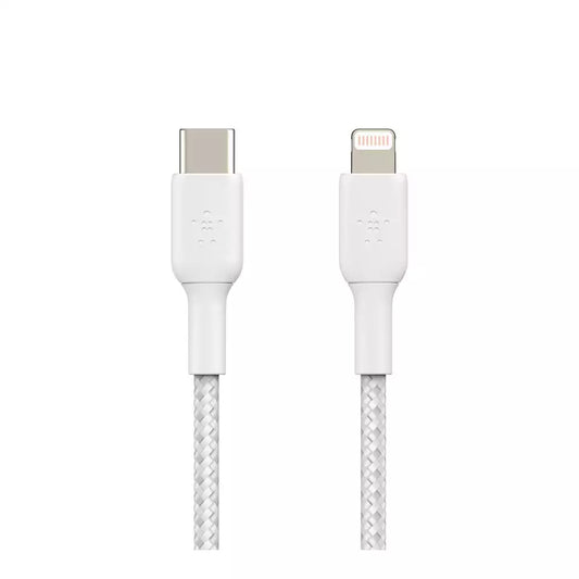 (Open Box) Belkin USB-C to Lightning Fast Charge USB Cable (Apple Certified) (Braided) (White)